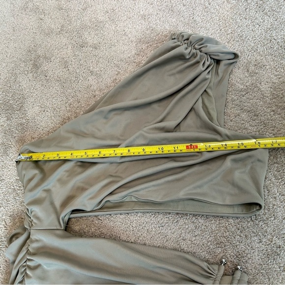 Zara khaki green draped ruched one shoulder asymmetrical cut-out mini dress XL - Picture 10 of 16